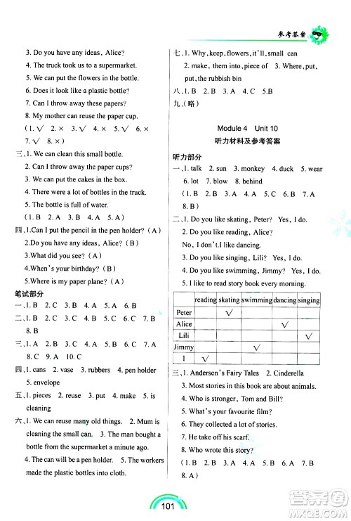 长春出版社2021英语练习册六年级下册上教版答案