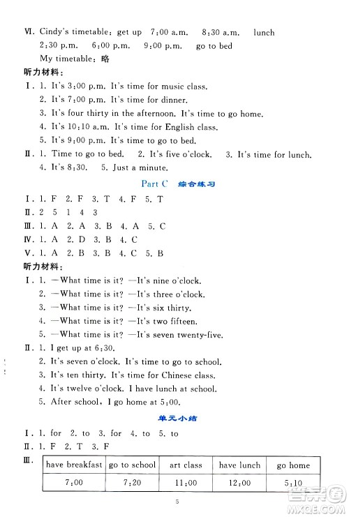 人民教育出版社2021同步轻松练习英语四年级下册人教版答案 人民教育出版社2021同步轻松练习英语四年级下册人教版答案