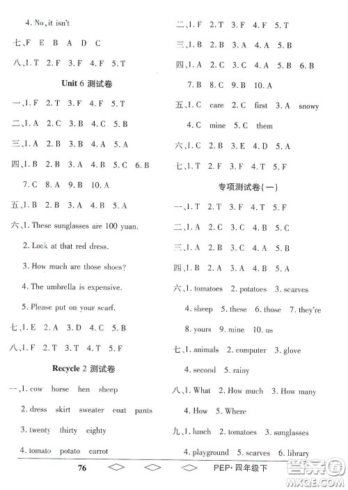 黑龙江美术出版社2021全优生单元与期末四年级英语下册人教版答案 黑龙江美术出版社2021全优生单元与期末四年级英语下册人教版答案