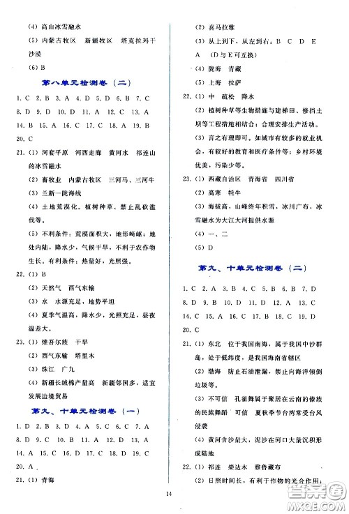 人民教育出版社2021同步轻松练习地理八年级下册人教版答案