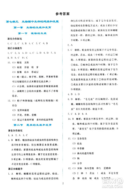 人民教育出版社2021同步轻松练习生物学八年级下册人教版答案 人民教育出版社2021同步轻松练习生物学八年级下册人教版答案