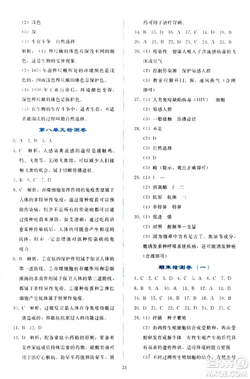 人民教育出版社2021同步轻松练习生物学八年级下册人教版答案 人民教育出版社2021同步轻松练习生物学八年级下册人教版答案