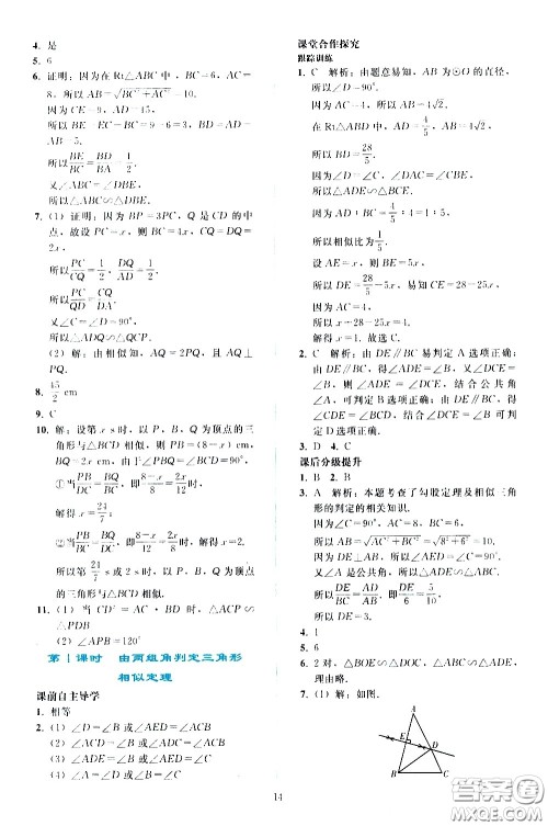 人民教育出版社2021同步轻松练习数学九年级下册人教版答案