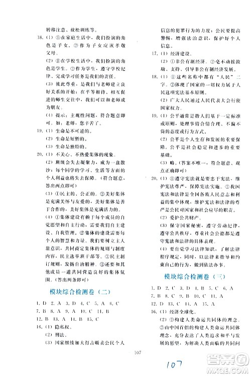 人民教育出版社2021同步轻松练习道德与法治九年级总复习人教版答案
