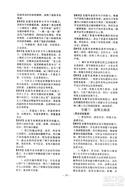 人民教育出版社2021同步轻松练习语文九年级总复习人教版答案