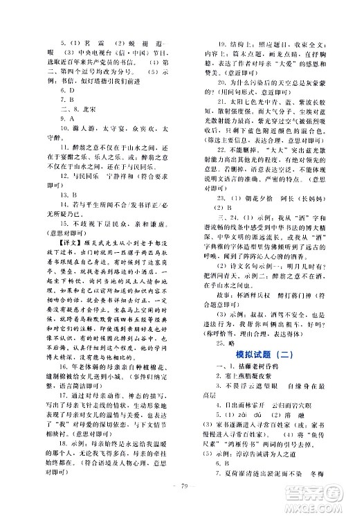 人民教育出版社2021同步轻松练习语文九年级总复习人教版答案