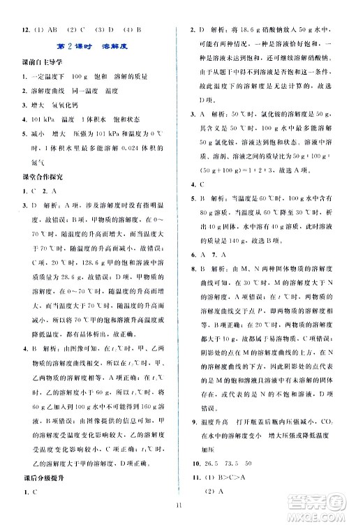 人民教育出版社2021同步轻松练习化学九年级下册人教版答案