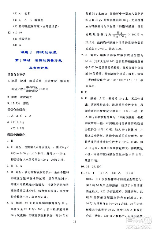 人民教育出版社2021同步轻松练习化学九年级下册人教版答案
