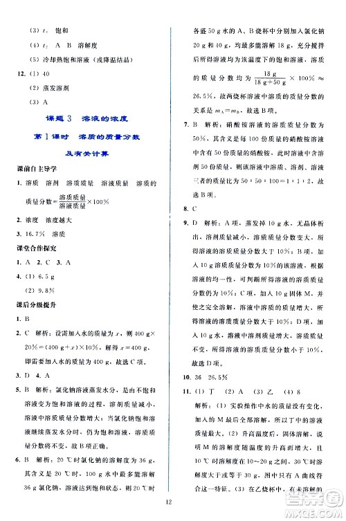 人民教育出版社2021同步轻松练习化学九年级下册人教版答案