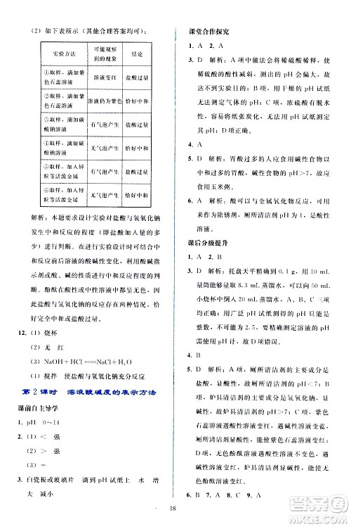 人民教育出版社2021同步轻松练习化学九年级下册人教版答案