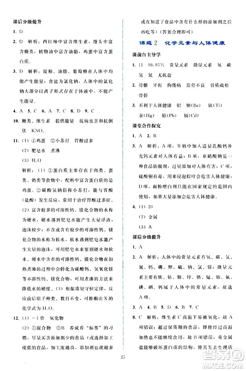 人民教育出版社2021同步轻松练习化学九年级下册人教版答案