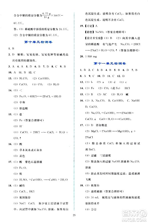 人民教育出版社2021同步轻松练习化学九年级下册人教版答案