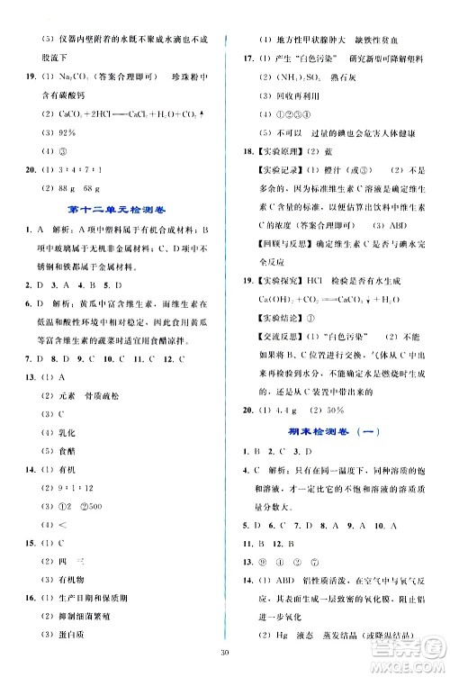 人民教育出版社2021同步轻松练习化学九年级下册人教版答案