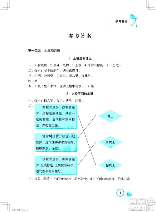 湖北教育出版社2021长江作业本课堂作业科学三年级下册人教鄂教版答案