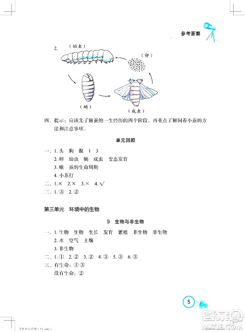 湖北教育出版社2021长江作业本课堂作业科学四年级下册人教鄂教版答案