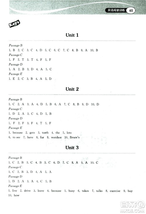 湖北教育出版社2021长江作业本初中英语阅读训练七年级下册人教版答案