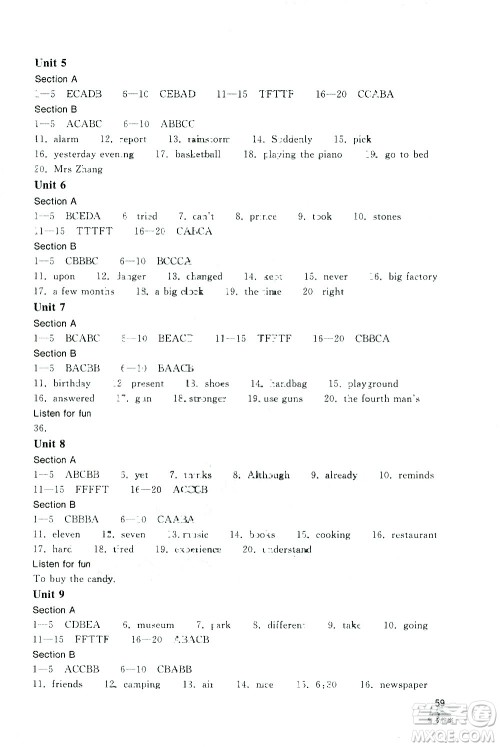 湖北教育出版社2021长江作业本初中英语听力训练八年级下册人教版答案