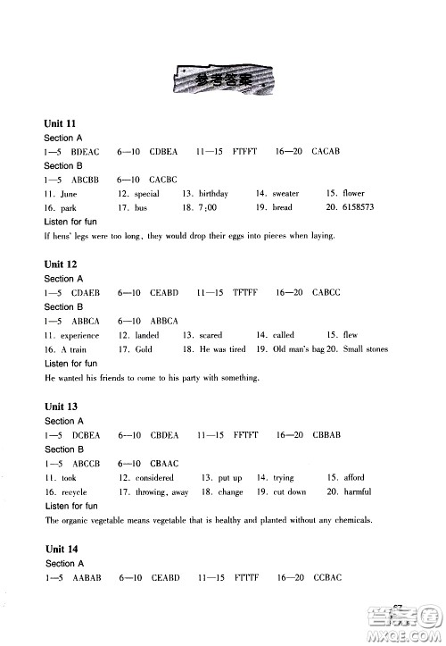 湖北教育出版社2021长江作业本初中英语听力训练九年级下册人教版答案 湖北教育出版社2021长江作业本初中英语听力训练九年级下册人教版答案