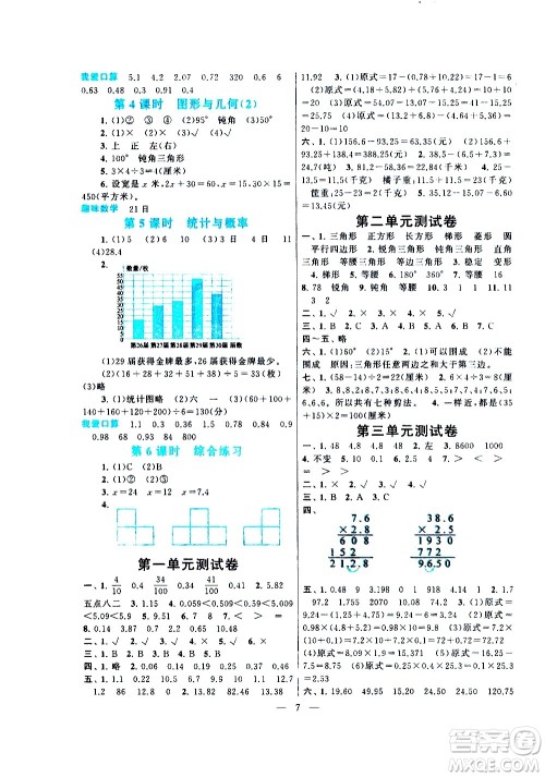 黄山书社2021启东黄冈作业本四年级下册数学北京师范版答案