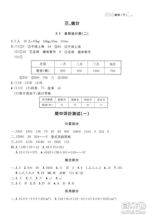 上海大学出版社2021钟书金牌上海作业三年级数学下册答案