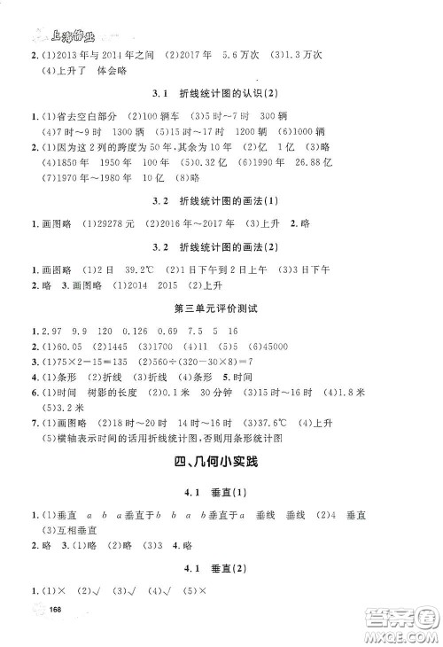 上海大学出版社2021钟书金牌上海作业四年级数学下册答案