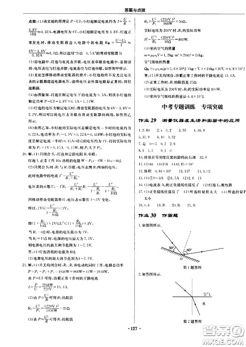 龙门书局2021启东中学作业本九年级物理下册R人教版答案