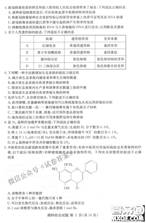 2021年3月湘豫名校联考高三理科综合试题及答案 2021年3月湘豫名校联考高三理科综合试题及答案