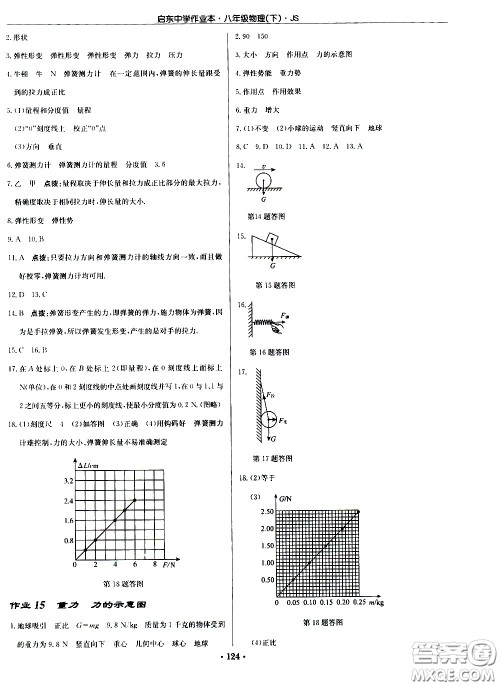 龙门书局2021启东中学作业本八年级物理下册JS苏教版答案