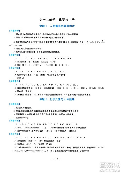 黄山书社2021启东黄冈作业本九年级下册化学人民教育版答案 黄山书社2021启东黄冈作业本九年级下册化学人民教育版答案