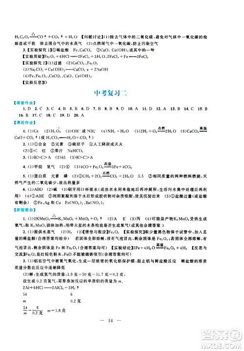 黄山书社2021启东黄冈作业本九年级下册化学人民教育版答案 黄山书社2021启东黄冈作业本九年级下册化学人民教育版答案