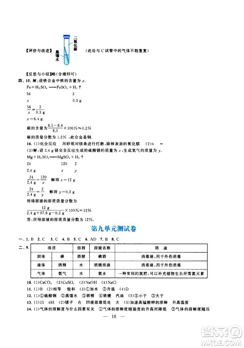 黄山书社2021启东黄冈作业本九年级下册化学人民教育版答案 黄山书社2021启东黄冈作业本九年级下册化学人民教育版答案