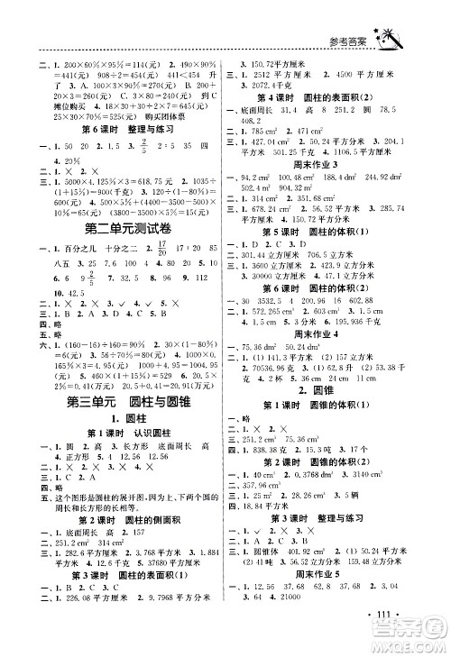 东南大学出版社2021名师点拨课时作业本数学六年级下新课标全国版答案