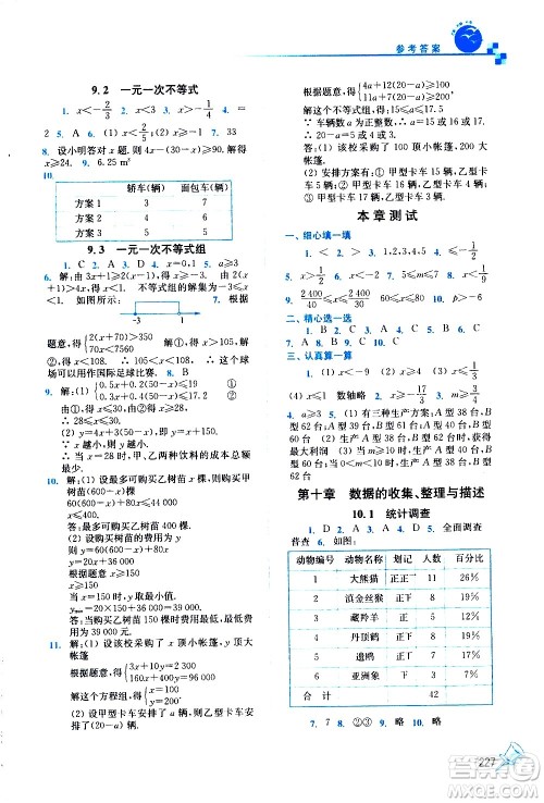 东南大学出版社2021名师点拨课课通教材全解析数学七年级下新课标RJ人教版答案