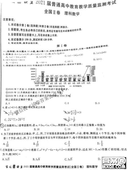 百校联盟2021届普通高中教育教学质量监测考试全国II卷理科数学试题及答案