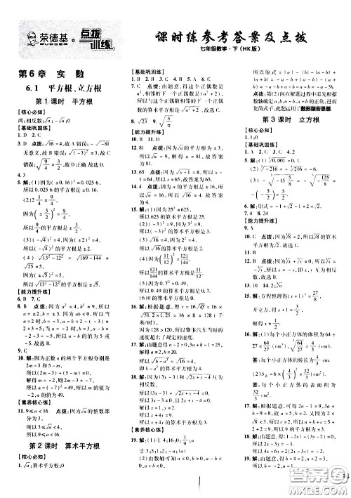 吉林教育出版社2021点拨训练七年级数学下HK沪科版安徽适用答案