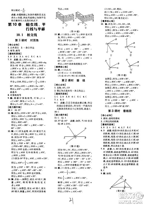 吉林教育出版社2021点拨训练七年级数学下HK沪科版安徽适用答案