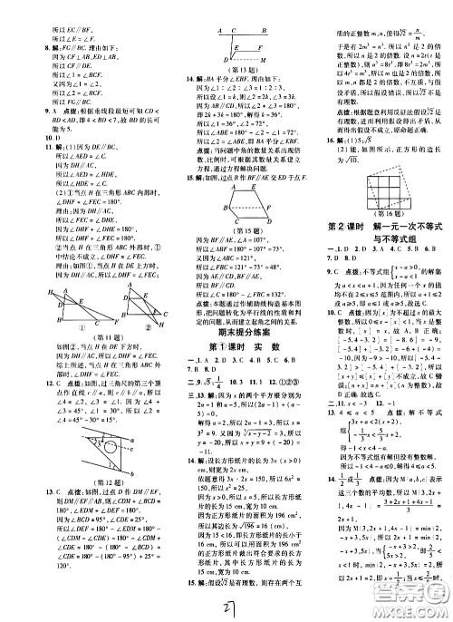 吉林教育出版社2021点拨训练七年级数学下HK沪科版安徽适用答案