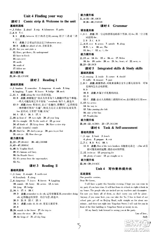 吉林教育出版社2021点拨训练七年级英语下YL译林版安徽适用答案