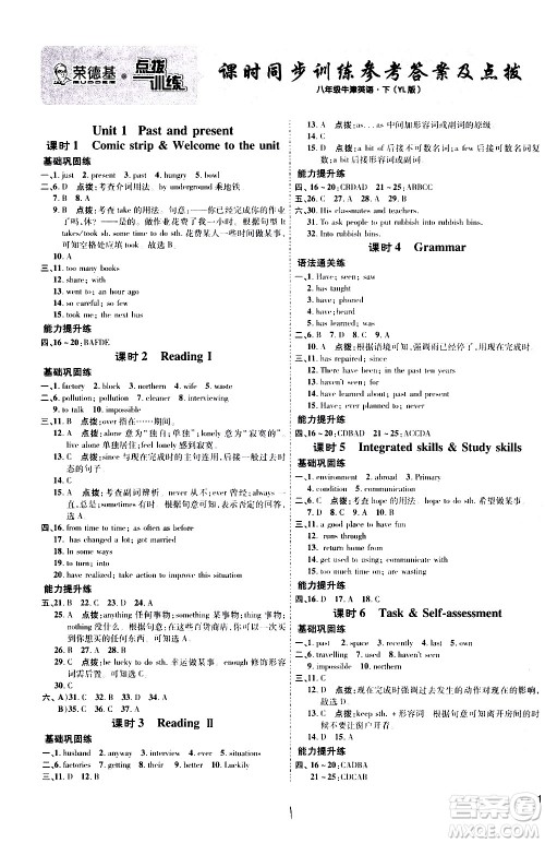 吉林教育出版社2021点拨训练八年级英语下YL译林版安徽适用答案