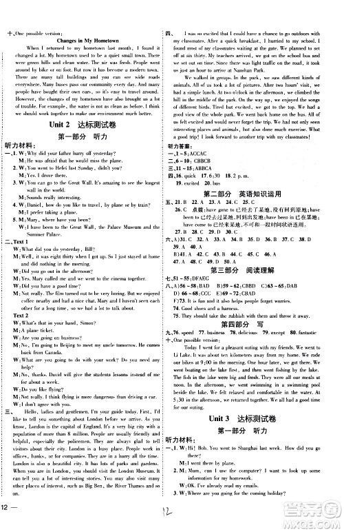 吉林教育出版社2021点拨训练八年级英语下YL译林版安徽适用答案