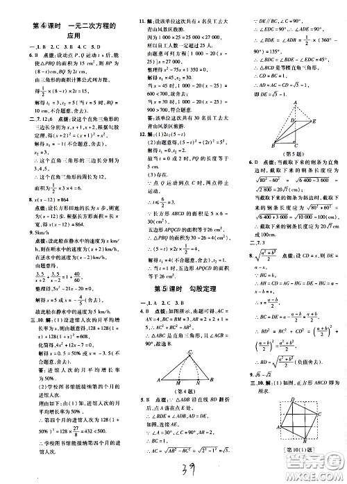 吉林教育出版社2021点拨训练八年级数学下HK沪科版安徽适用答案