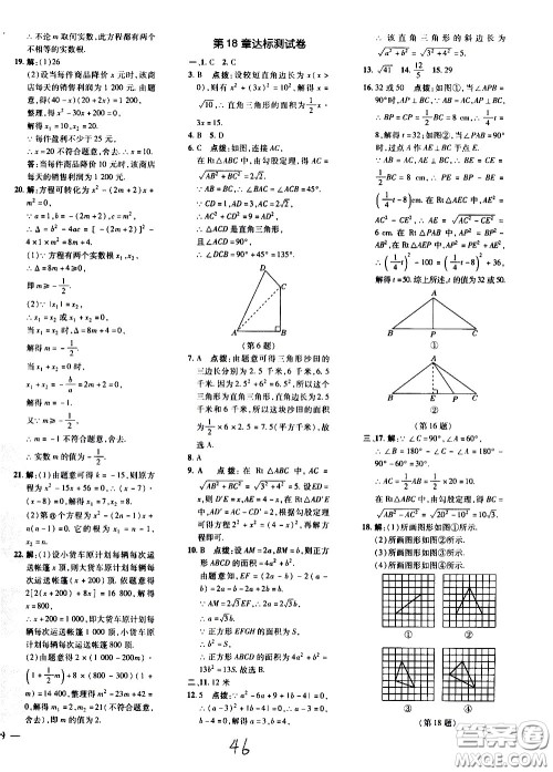 吉林教育出版社2021点拨训练八年级数学下HK沪科版安徽适用答案