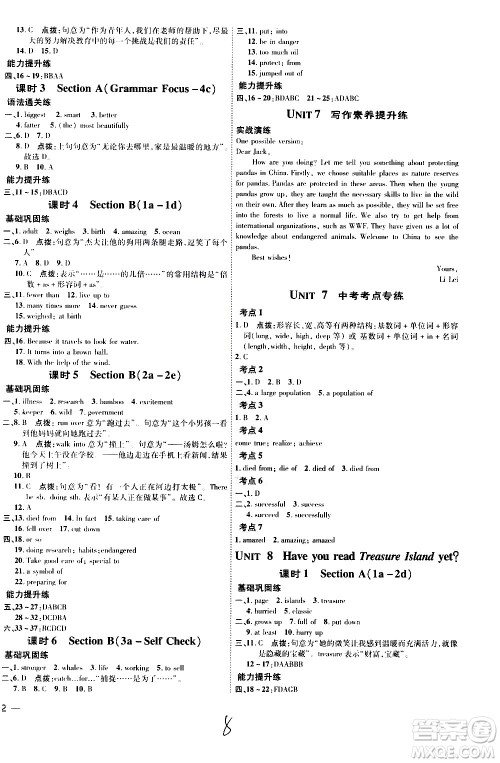 安徽教育出版社2021点拨训练八年级英语下R人教版安徽专版答案