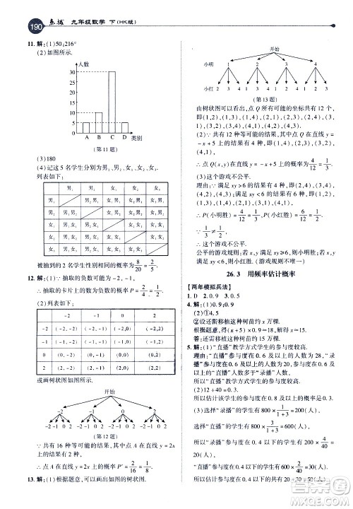 吉林教育出版社2021点拨九年级数学下HK沪科版答案