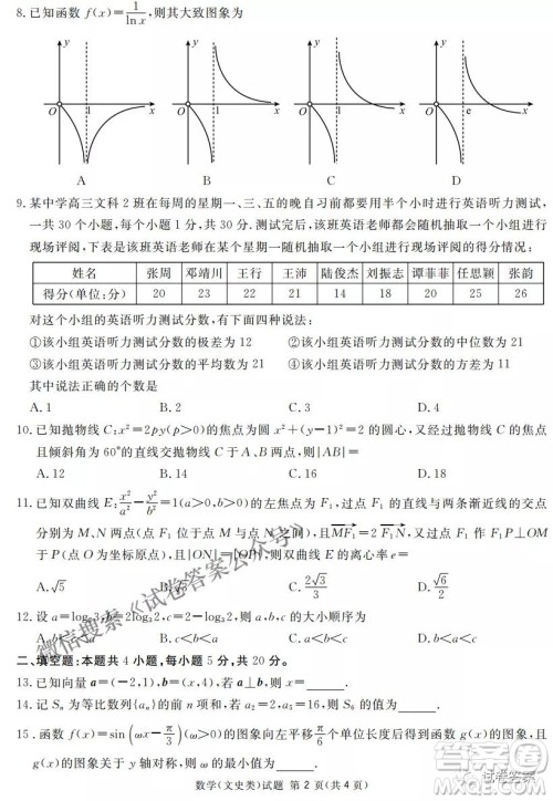 南宁市2021届高中毕业班第一次适应性测试文科数学试卷及答案