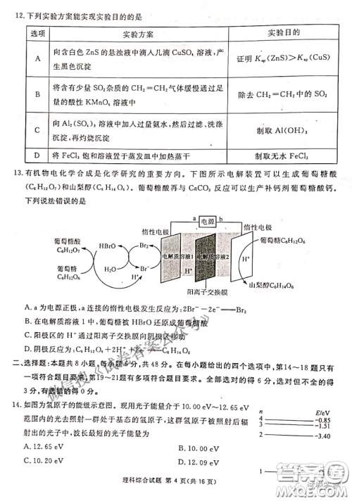 南宁市2021届高中毕业班第一次适应性测试理科综合试卷及答案 南宁市2021届高中毕业班第一次适应性测试理科综合试卷及答案