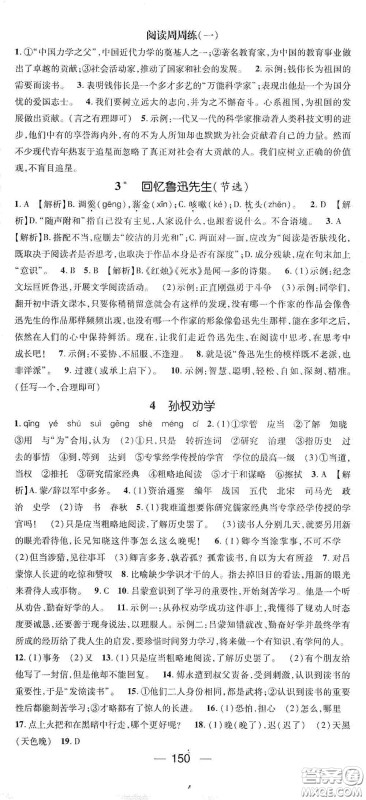 阳光出版社2021精英新课堂七年级语文下册人教版答案 阳光出版社2021精英新课堂七年级语文下册人教版答案