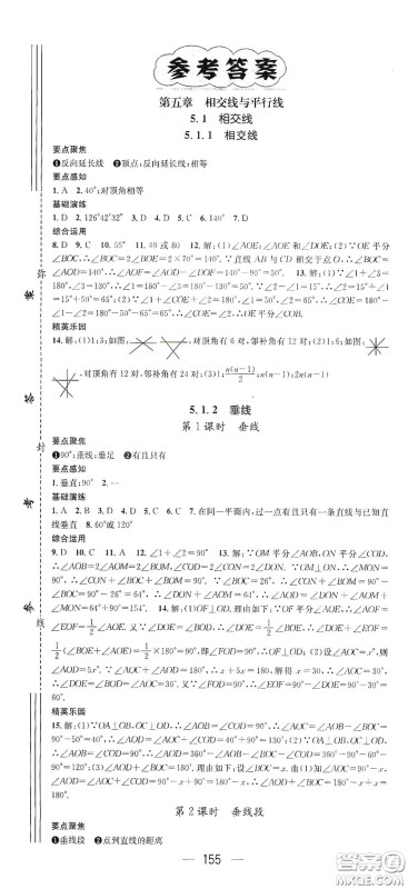 阳光出版社2021精英新课堂七年级数学下册人教版答案