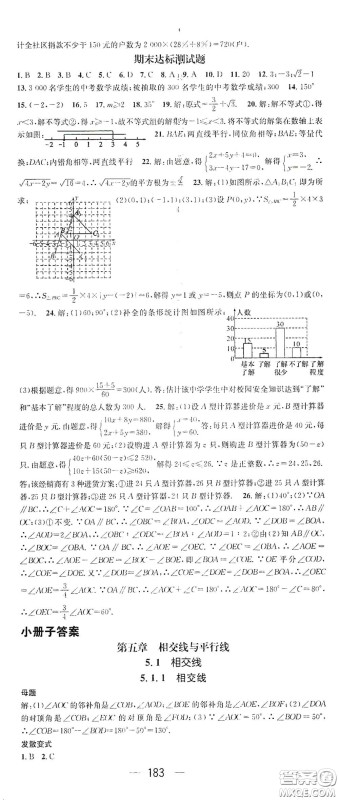 阳光出版社2021精英新课堂七年级数学下册人教版答案