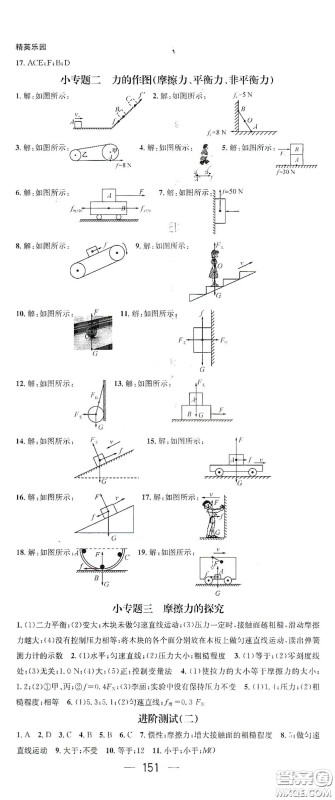 阳光出版社2021精英新课堂八年级物理下册人教版答案